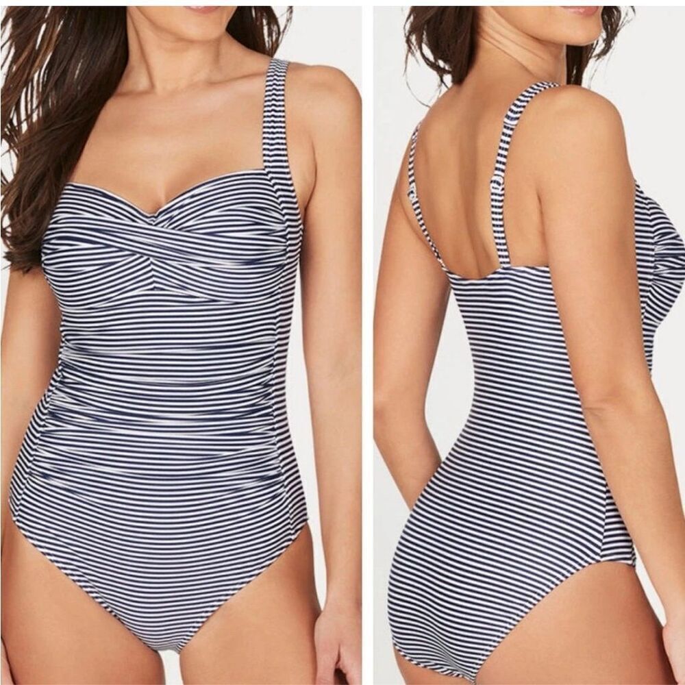 NWT Niptuck navy white nautical ruched one piece bathing suit size 6